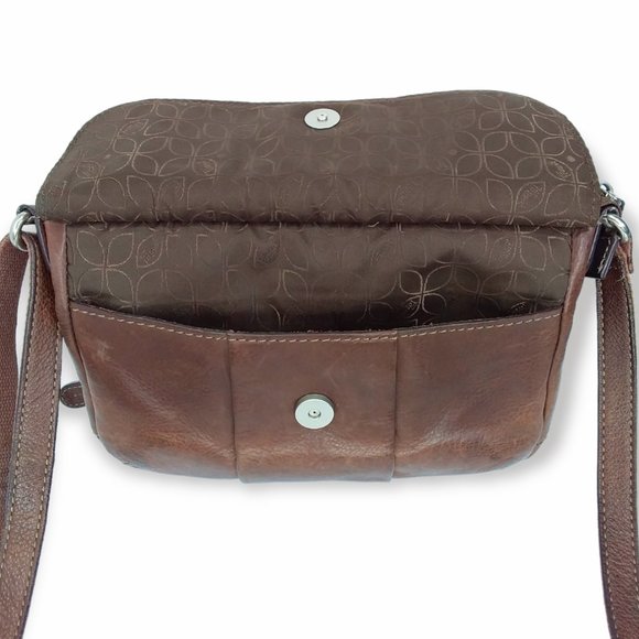 Vintage Fossil Crosstown Crossbody Bag Brown Pebbled Leather Multi Compartment - Picture 9 of 12
